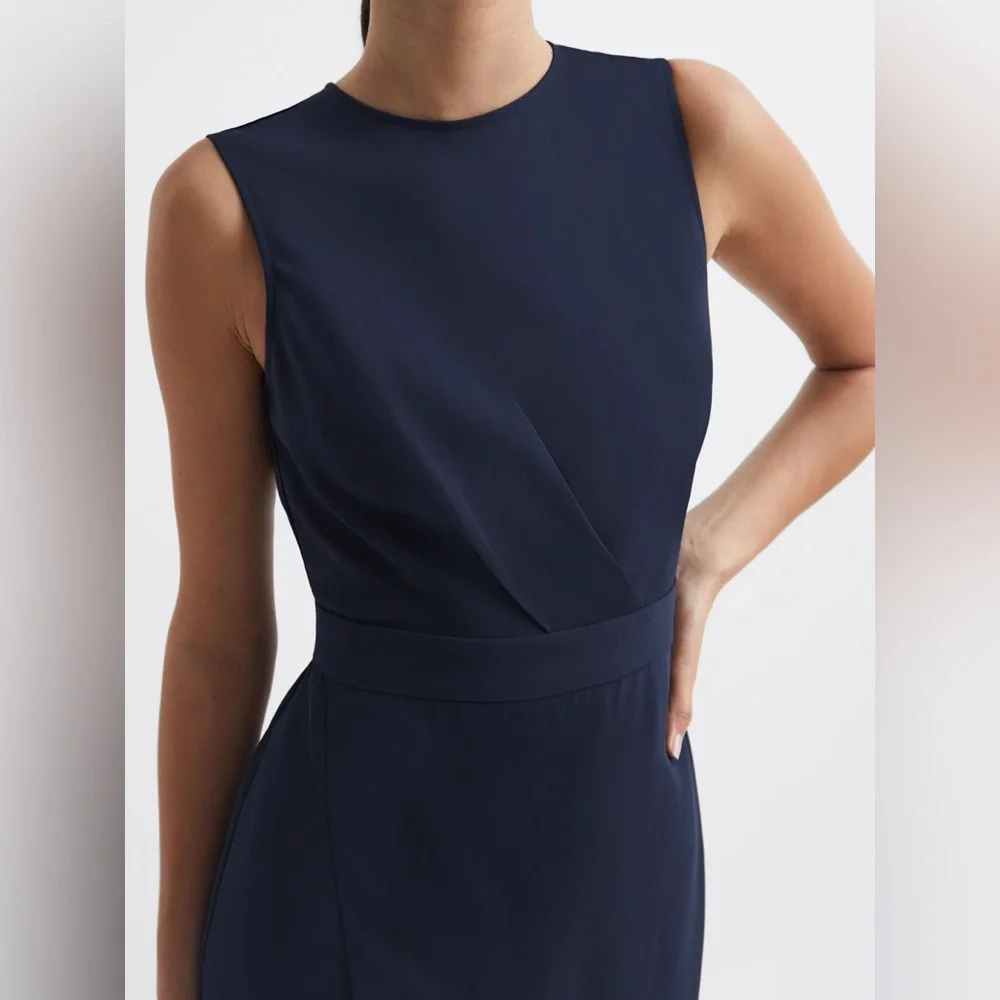 NEW NWOT REISS LAYLA SLEEVELESS GATHERED WAIST SHEATH BODYCON MIDI DRESS Navy 4 - Picture 5 of 12